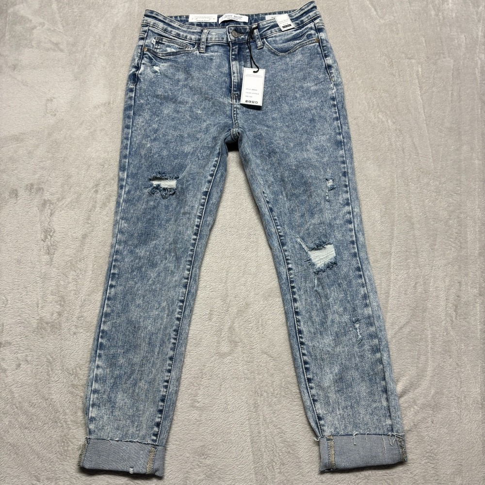 NEW Judy Blue Lincoln Acid High Rise Skinny 9/29‎ (30) Distressed Stretch Cuffed